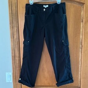 White House Black Market Classic Black Cargo Cropped Roll Up Trousers Size 10
